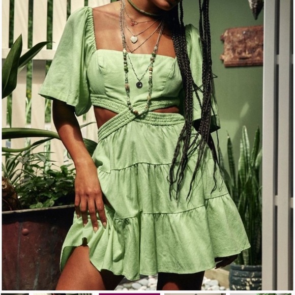 Free People Cross of Sunlight Mini Dress | Size Small | Green - Picture 1 of 7